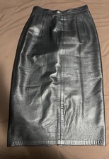 Leather Pencil Skirt Black High Waist Midi Length Vintage