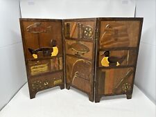 vintage fly fishing carved three panel wood Folding screen Divider 17 In Tall