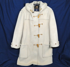 GLOVERALL England Mens Ivory Wool Blend Hooded Duffle Coat Size L Wood Toggles
