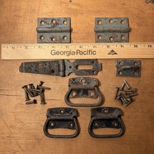 Vintage Iron/Steel Army Foot Locker Hardware 7 Pieces W/Screws