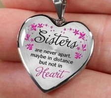 SISTER HEART LOVE QUOTE Pendant 925 Sterling Silver 22" Necklace gift Women Girl
