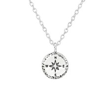 925 Sterling Silver Compass Pendant Necklace Design 3 (45cm / 18 inch)