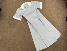 BLUE  & WHITE STRIPE NURSES DRESS UNIFORM WHITE CUFF SLEEVE  WORK COSPLAY UK 12