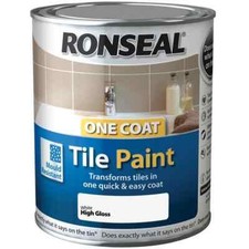 Ronseal One Coat Tile Paint Kitchen Bathroom Tile Paint White Gloss 750Ml