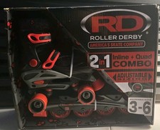 New Roller Derby Boys Black Red Inline Quad Combo Skates - Size 3-6