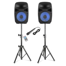 Vonyx VPS082A 8" Active Bluetooth Disco Speakers DJ PA System 400W with Stands