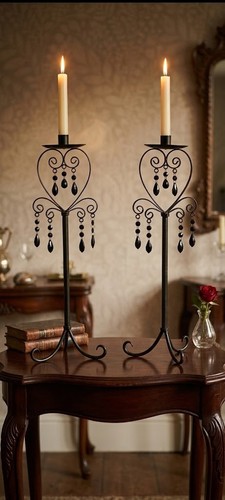 Pair tall steel candlestiks - pair, of