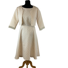 Fee G Dress Suit Polka Dot Pattern Ivory Polyester Size UK 12