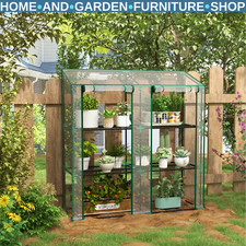 Mini Lean-To Greenhouse Alloy Steel Frame 3-Shelves with 2 Roll-Up Doors Clear