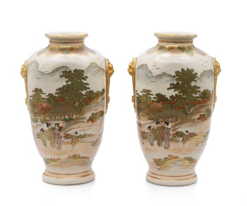 Pair antique satsuma ware - pair,