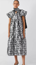 Sister Jane Midi Dress Silver Grey Jacquard Satin Cape S / 8-10 - BNWT £135