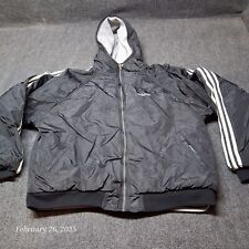 Adidas Reversible Hooded Jacket Men Size XL Black and Gray Jersey Big Logo