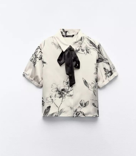 Zara cream black floral satin - black,