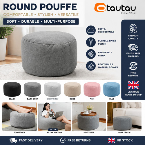 Round stool linen bean bag - stool,