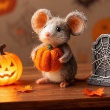 Adorable Hallowee Handmade Wool Felt Mouse Figurine,Unique Gift UK🔥