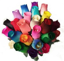24 mixed colour-2 dozen wooden roses hand tied single stems choose your colours