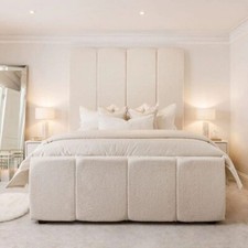 Teddy Boucle Fabric High Panel Bed With/Without Ottoman Gas Lift Storage 80" HB
