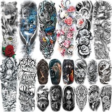 20 Sheets Colored Rose Flower Full Arm Temporary Tattoos For Men Women Thigh,
