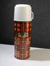 Thermos 450ml Vacuum Flask 1960s Plaid Pattern Vintage Original Condition 