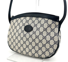 Vintage GUCCI Crossbody Shoulder Bag PVC Leather Navy Purse Authentic