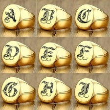 UK Mens Gold Signet Ring Signature Ring Silver Initials Royal Initialen Letter