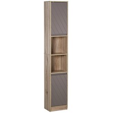 HOMCOM Narrow Bathroom Storage Cabinet with Open Compartment, Oak