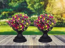 2 Black Grecian Urn Patio Planters Plastic Garden Plant Pot Flower Bowl 42cm