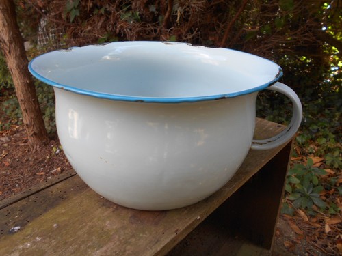 Vintage enamel chamber pot - chamber,