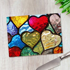 Love Hearts Stained Glass Glass Chopping Board Large Kitchen Worktop Saver