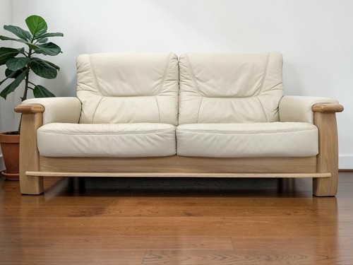Sofa seater cream leather - sofa,