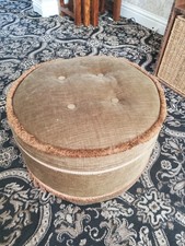 original SHERBORNE 1980s khaki green  OVAL VELVET POUFFE FOOTSTOOL VINTAGE RETRO
