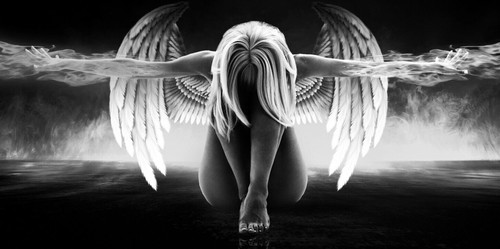 Fantasy angel fire ice - fantasy, black