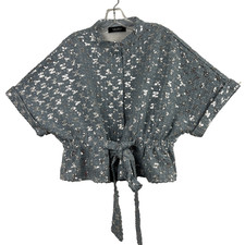 Akira Jacket Womens Large Sequined tie Belt Short Sleeve Button Up Glam Shiny