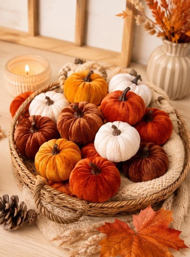 9pcs velvet pumpkins autumn - velvet,