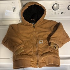 Carhartt Jacket Youth XS (6) Brown Full Zip Canvas Lined Hooded Boys