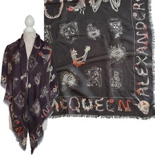 ALEXANDER MCQUEEN SCARF SKULL CABINETS PRINT BLACK MODAL SILK SQUARE 54" $475