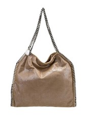 Stella McCartney Falabella Shoulder Bag Metallic Chain Trim Beige Suede