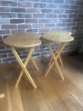 Vtg Two Solid Wood Folding Snack Tables & stand Side Laptop Coffee Tea TV Home
