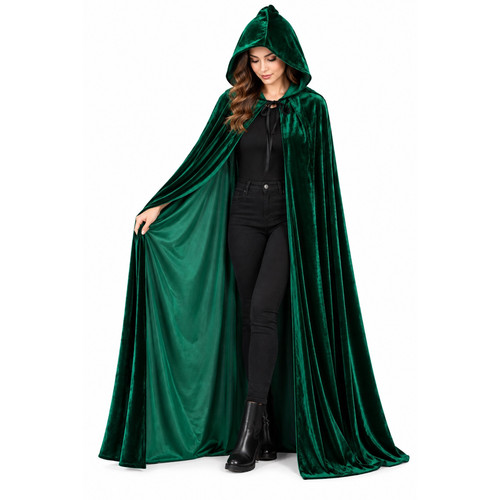 Green hooded velvet - green, cape