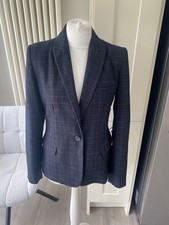 ZARA NAVY BLUE BEIGE CHECK TWEED COUNTRY FITTED BLAZER JACKET SIZE M MEDIUM 8 10