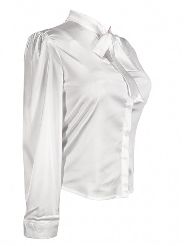 White satin pussybow blouse - satin,