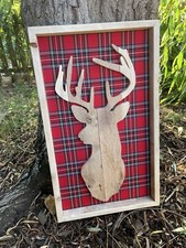 Handmade Stags Head Wall Art From Reclaimed Pallet - Stewart Tartan