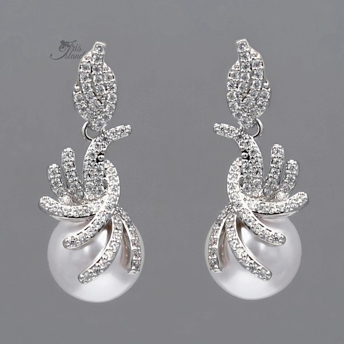 Pearl dangle earrings cubic - earrings,