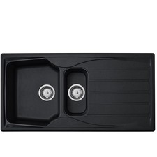 Liquida CMP15BL 1.5 Bowl Reversible Black Kitchen Sink And Waste Kit