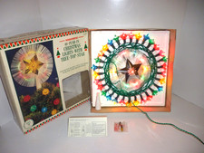 VINTAGE WOOLWORTHS CHRISTMAS DECORATION 40 PUSH IN LIGHTS WITH TREE TOP STAR BOX