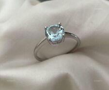 2.40 Ct Aquamarine Solitaire Ring 14k Solid White Gold