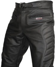 Mens CE Armoured Motorcycle Biker Black Leather Trousers Motorbike Jeans Pants