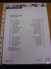 23/09/2012 Colour Teamsheet: Tottenham Hotspur v Queens Park Rangers  . Thanks f