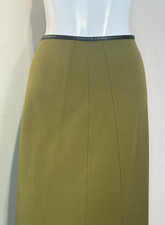 CLAUDE MONTANA Leather Bound Bandless GREEN Knee Length Skirt IT44 US10, VTG 90s
