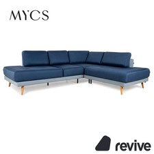 MYCS TYME Fabric Wood Corner Sofa Blue Sofa Couch